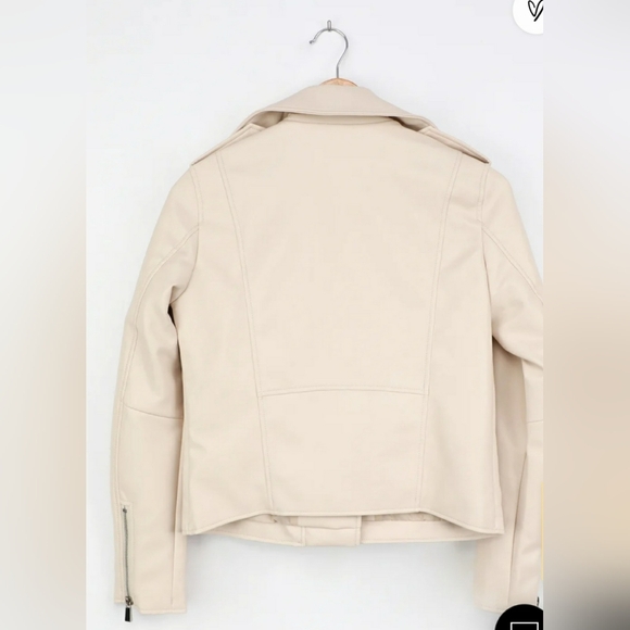 Lulus beige vegan Leather moto jacket - Picture 4 of 5